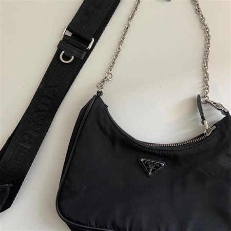 black prada bag with silver chain